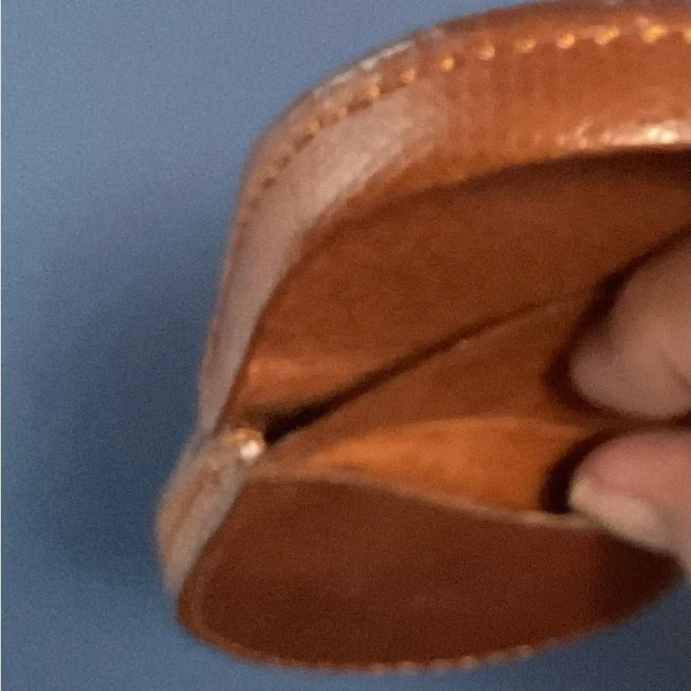 Handcrafted tan leather coin purse horseshoe shape for easy access to change